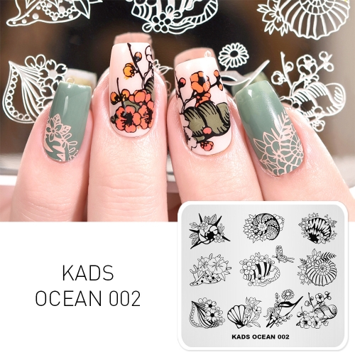 OCEAN 002 Nail Stamping Plate Ocean & Shell & Conch & Flower