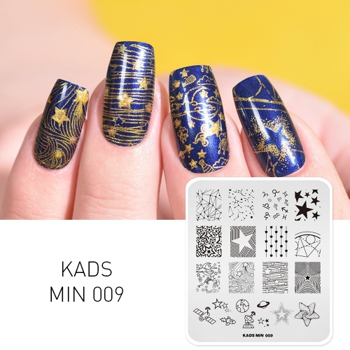 MIN 009 Nail Stamping Plate Star Constellation & Satellite & Rocket