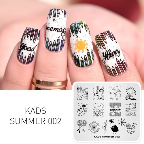 SUMMER 002 Nail Stamping Plate Summer & Swimming & Coconut & Badminton & Cactus