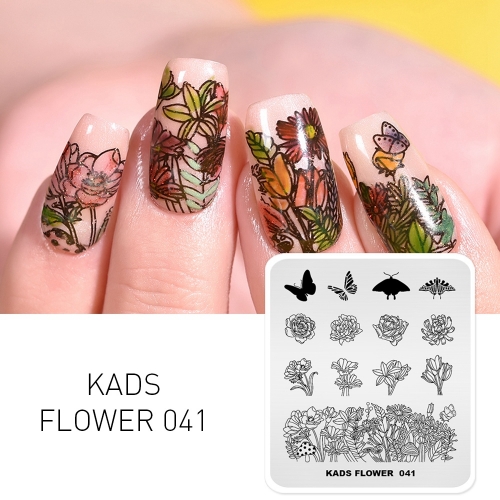 FLOWER 041 Nail Stamping Plate Flowers & Butterflies