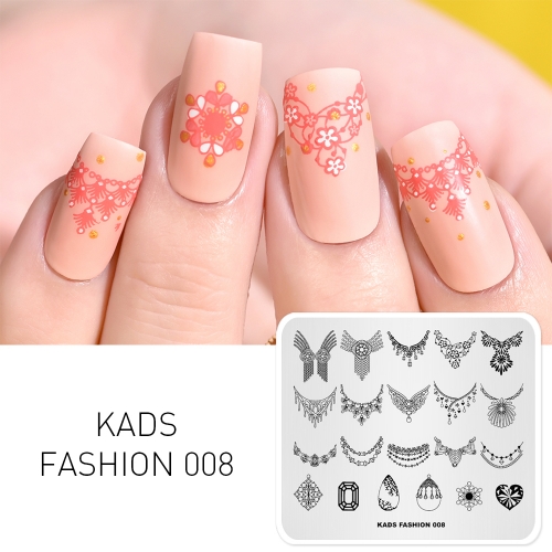 FASHION 008 Nail Stamping Plate Gem & Necklace