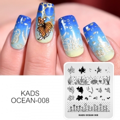 OCEAN 008 Nail Stamping Plate Ocean & Goldfish & Seahorse & Coral & Seaweed