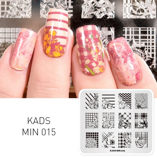 MIN 015 Nail Stamping Plate Flower Plaid & Stripe & Flower