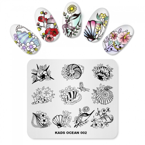 OCEAN 002 Nail Stamping Plate Ocean & Shell & Conch & Flower