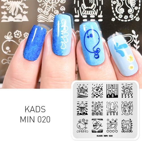 MIN 020 Nail Stamping Plate Ocean & Octopus & Crab & Shark & Seahorse & Jellyfish