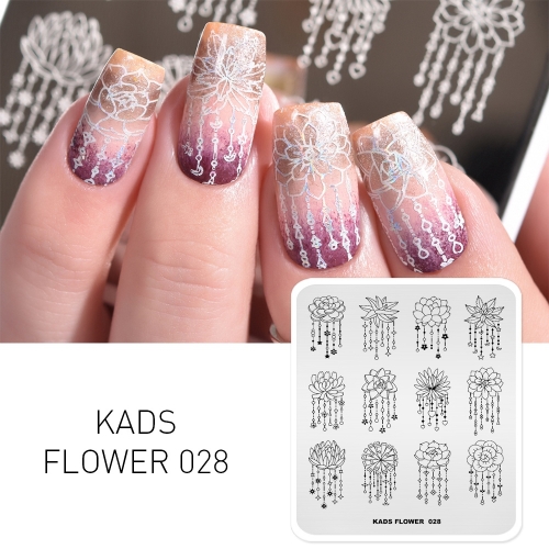 FLOWER 028 Nail Stamping Plate Flower & Tassel lotus