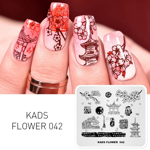 FLOWER 042 Nail Stamping Plate Plum & Pavilion