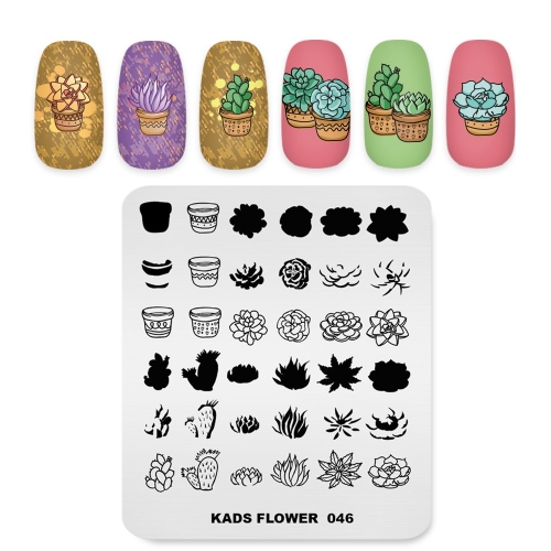 FLOWER 046 Nail Stamping Plate Flower Pot & Potted Plant  & Cactus