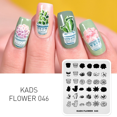 FLOWER 046 Nail Stamping Plate Flower Pot & Potted Plant  & Cactus