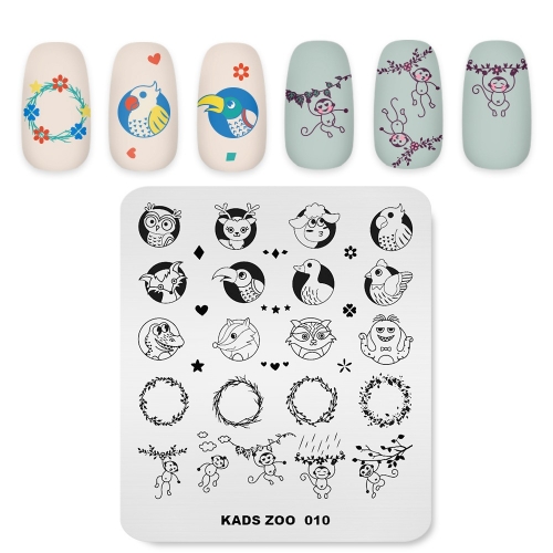 ZOO 010 Nail Stamping Plate Animal & Wreath & Vine