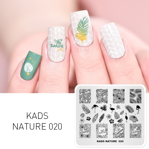 NATURE 020 Nail Stamping Plate Nature Green Plant & Flamingo