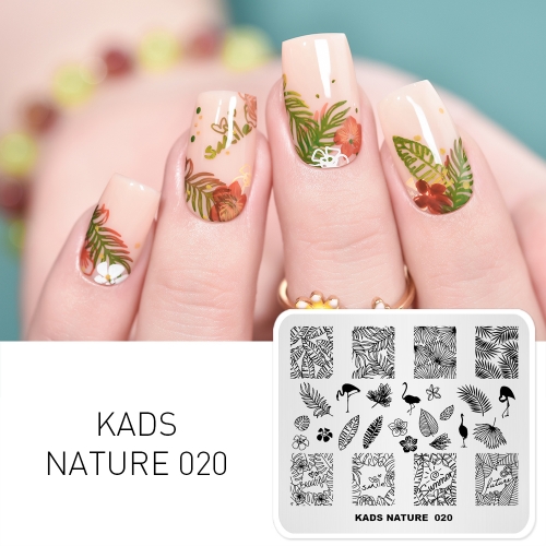 NATURE 020 Nail Stamping Plate Nature Green Plant & Flamingo