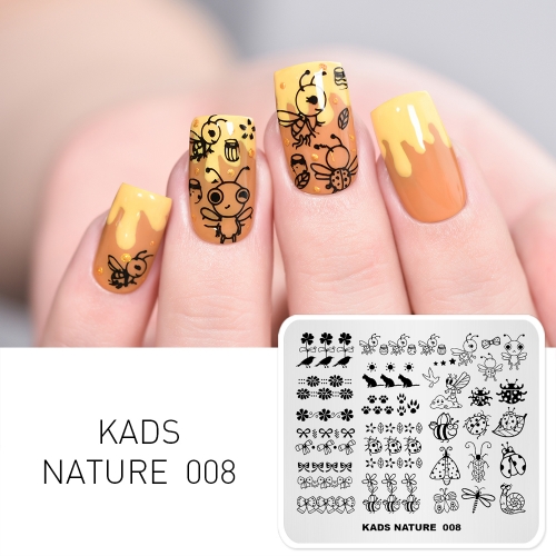 NATURE 008 Nail Stamping Plate Nature Insect & Flower & Bow-knot