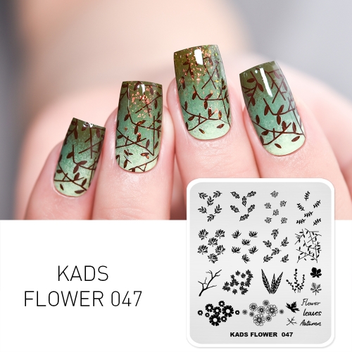 FLOWER 047 Nail Stamping Plate Leaves & Branch & Maple Leaf