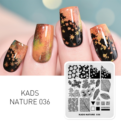 NATURE 036 Nail Stamping Plate Autumn Ginkgo Maple Leaf