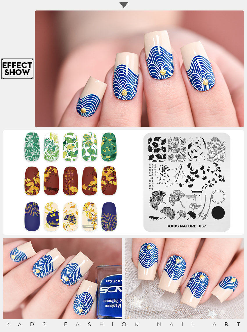 NATURE 037 Nail Stamping Plate Autumn Leaves Ginkgo ,NATURE Sale - KADS