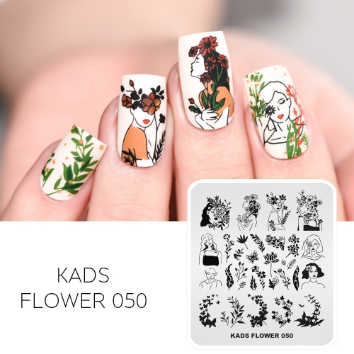 FLOWER 050 Nail Stamping Plate Girl & Flower & Butterfly