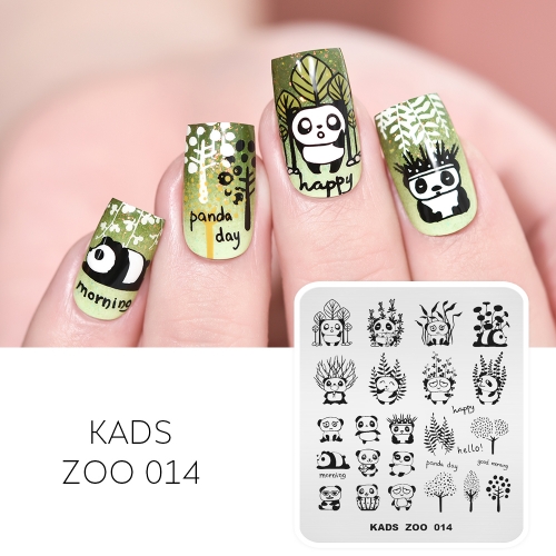 ZOO 014 Nail Stamping Plate Panda & Plant