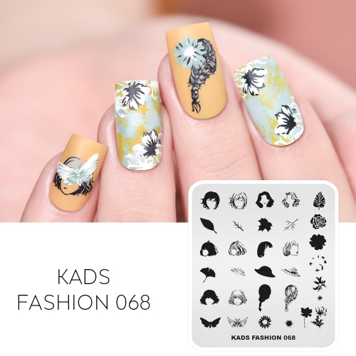 FASHION 068 Nail Stamping Plate Hair & Flower & Butterfly