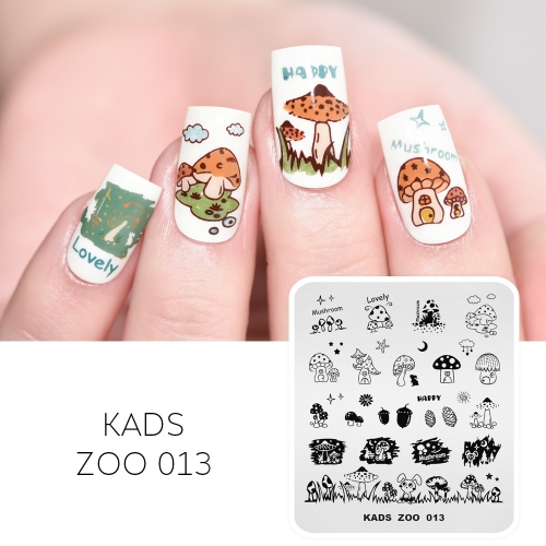 ZOO 013 Nail Stamping Plate Mushroom & Rabbit