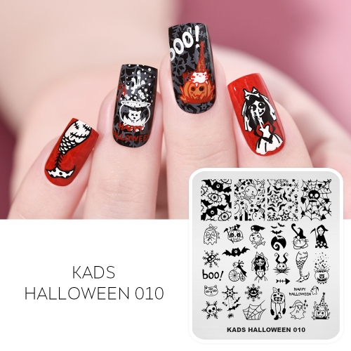 HALLOWEEN 010 Nail Stamping Plate Halloween Bat & Spider web & Magic