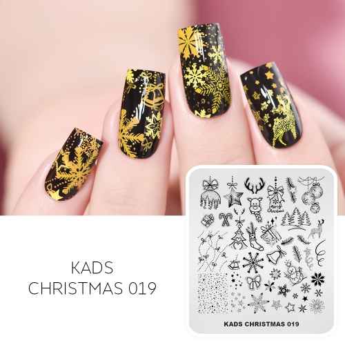 CHRISTMAS 019 Nail Stamping Plate Christmas Snowflake & Reindeer & Bell
