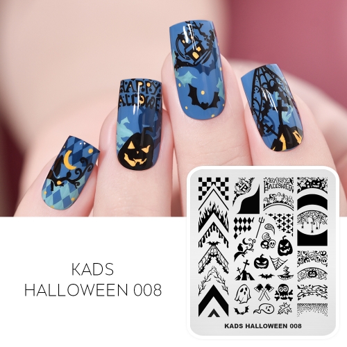 HALLOWEEN 008 Nail Stamping Plate Halloween Pumpkin & Bat & Skull & Spider