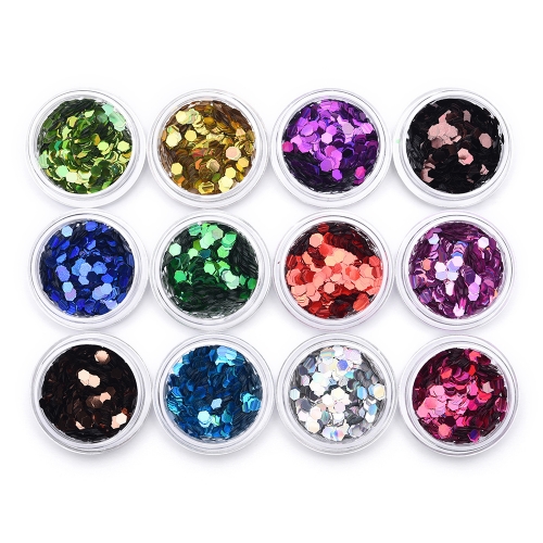 Hexagon Sequin Nail Powder Set 12Pcs 200038