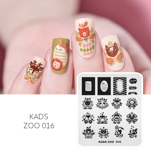 ZOO 016 Nail Stamping Plate Cute Bird & Rabbit & Lion & Fox