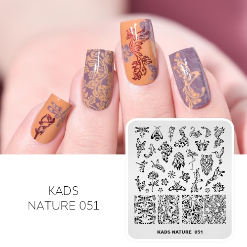 NATURE 051 Nail Stamping Plate Butterfly & Dragonfly & Flower & Bee & Peacock