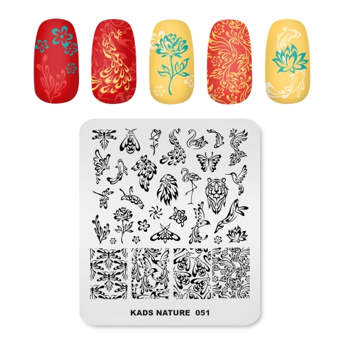 NATURE 051 Nail Stamping Plate Butterfly & Dragonfly & Flower & Bee & Peacock