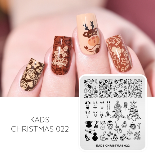 CHRISTMAS 022  Nail Stamping Plate Snowflakes & Bear & Elk & Candy & Bell