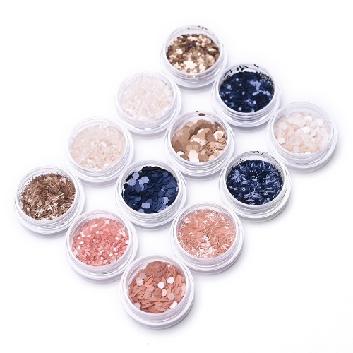 Three-Style Sequin Nail Powder Set 12Pcs 200067