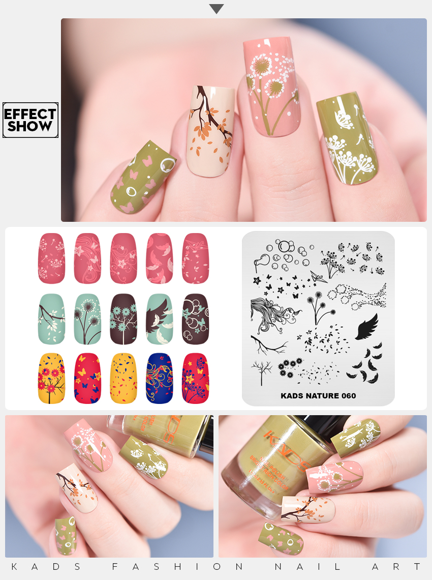 KADS Nail Stamping Plate NATURE 060, Branches& Wings& Bubbles
