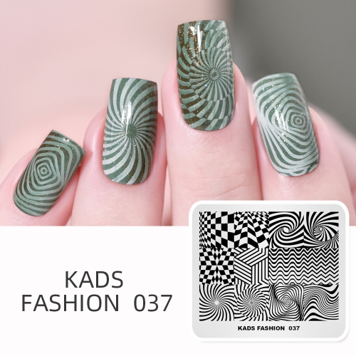 FASHION 037 Nail Stamping Plate 3D Geometry & Wavy line & Plaid