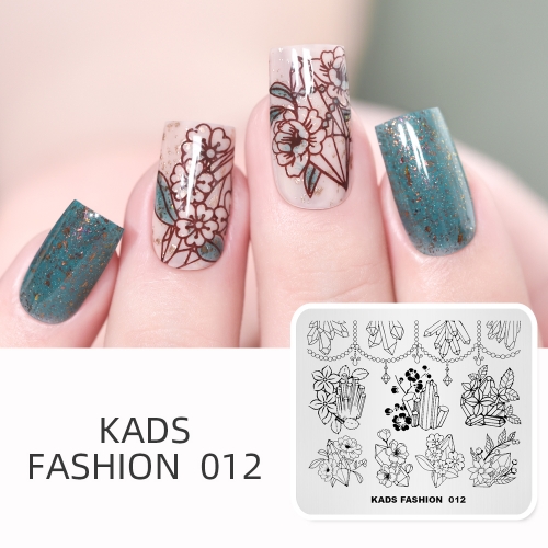 FASHION 012 Nail Stamping Plate Flower & Crystal