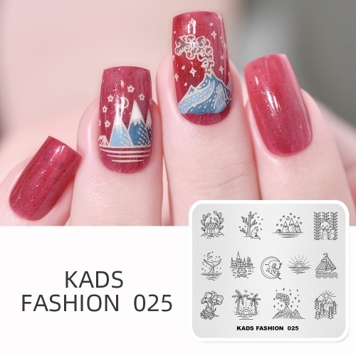 FASHION 025 Nail Stamping Plate House & Tree & Volcanic