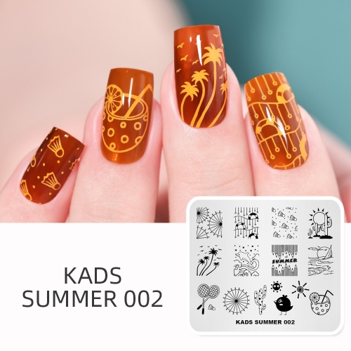 SUMMER 002 Nail Stamping Plate Summer & Swimming & Coconut & Badminton & Cactus