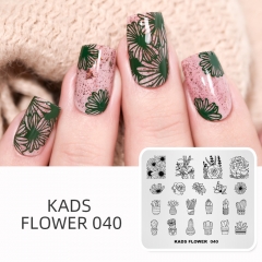 FLOWER 040 Nail Stamping Plate Peony  & Cactus