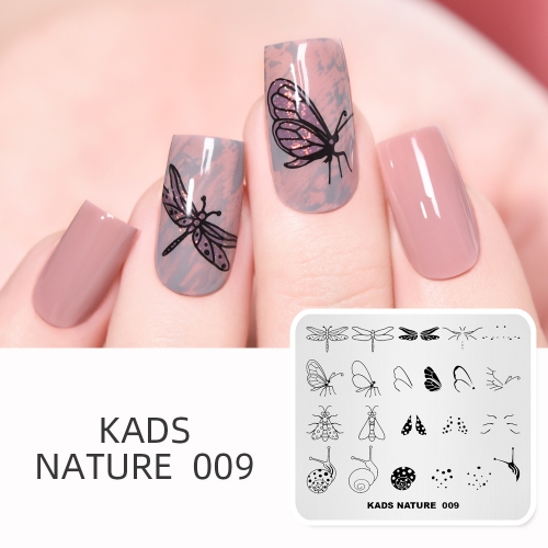 NATURE 009 Nail Stamping Plate Nature Butterfly & Snail & Dragonfly