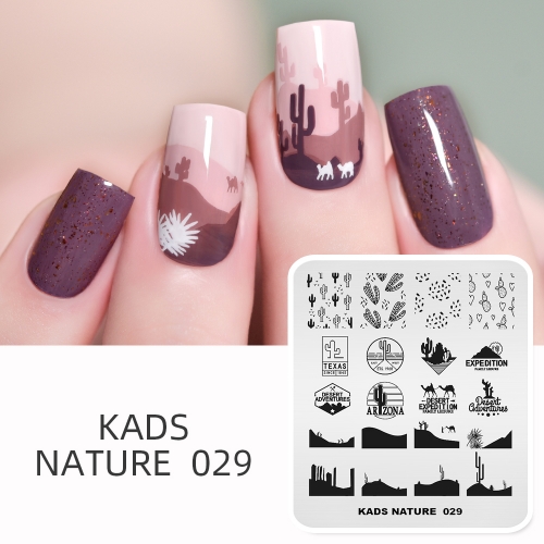 NATURE 029 Nail Stamping Plate Nature Desert & Cactus & Camel