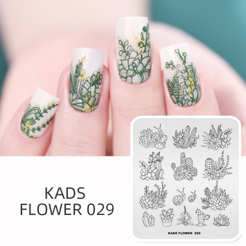 FLOWER 029 Nail Stamping Plate Cactus & snail & flower & desert flower