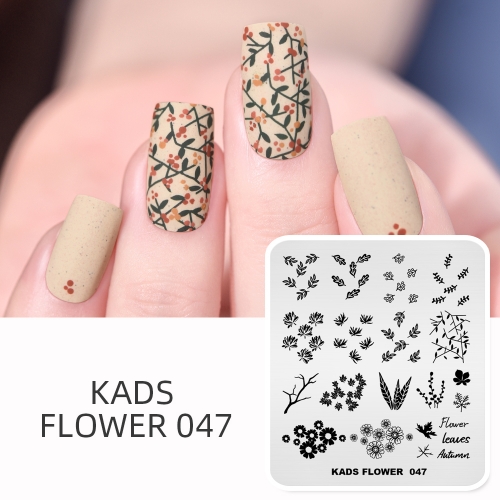 FLOWER 047 Nail Stamping Plate Leaves & Branch & Maple Leaf