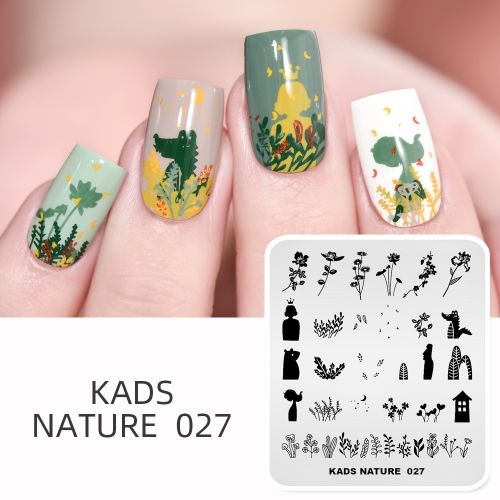 NATURE 027 Nail Stamping Plate Nature Plant & Girl & Crocodile