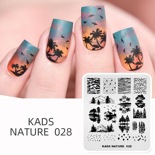 NATURE 028 Nail Stamping Plate Nature Island & Tree & Star & Cloud