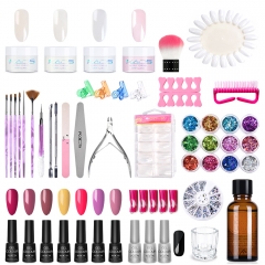 Gel Nail Set For Doing Manicures At Home (Acrylic Powder x4, Acrylic Liquid x1, Crystal Cup x1, Color Nail Gel x5, Base Coat x1, Top Coat x2)