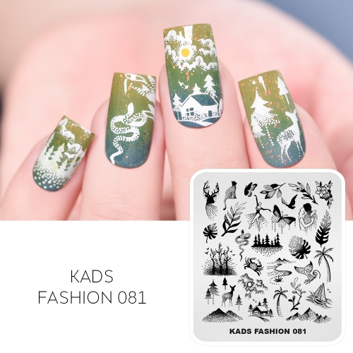 FASHION 081 Nail Stamping Plate Deer& Snake& Woods