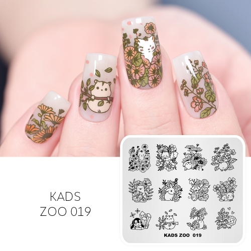 ZOO 019 Nail Stamping Plate Cute Cat& Rabbit& Fox