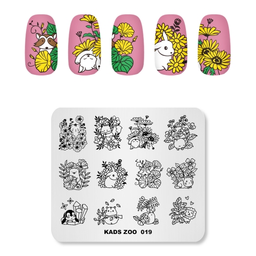 ZOO 019 Nail Stamping Plate Cute Cat& Rabbit& Fox