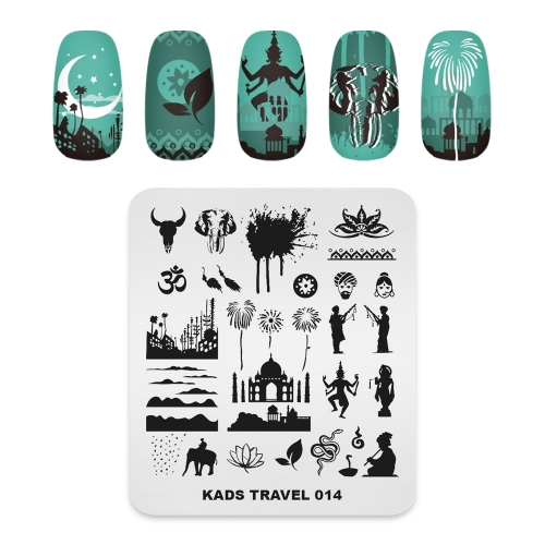TRAVEL 014 Nail Stamping Plate Elephant&Thailand Landscape